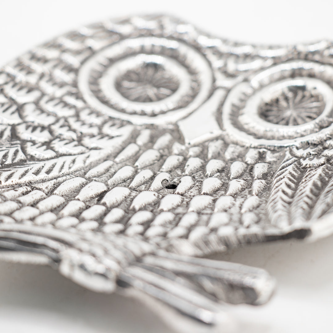 Owl Metal Incense Burner – Handcrafted Silver-Tone Ash Catcher for Sticks