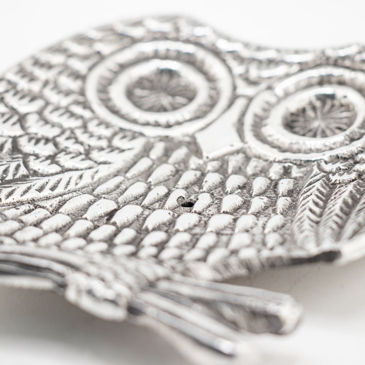 Owl Metal Incense Burner – Handcrafted Silver-Tone Ash Catcher for Sticks