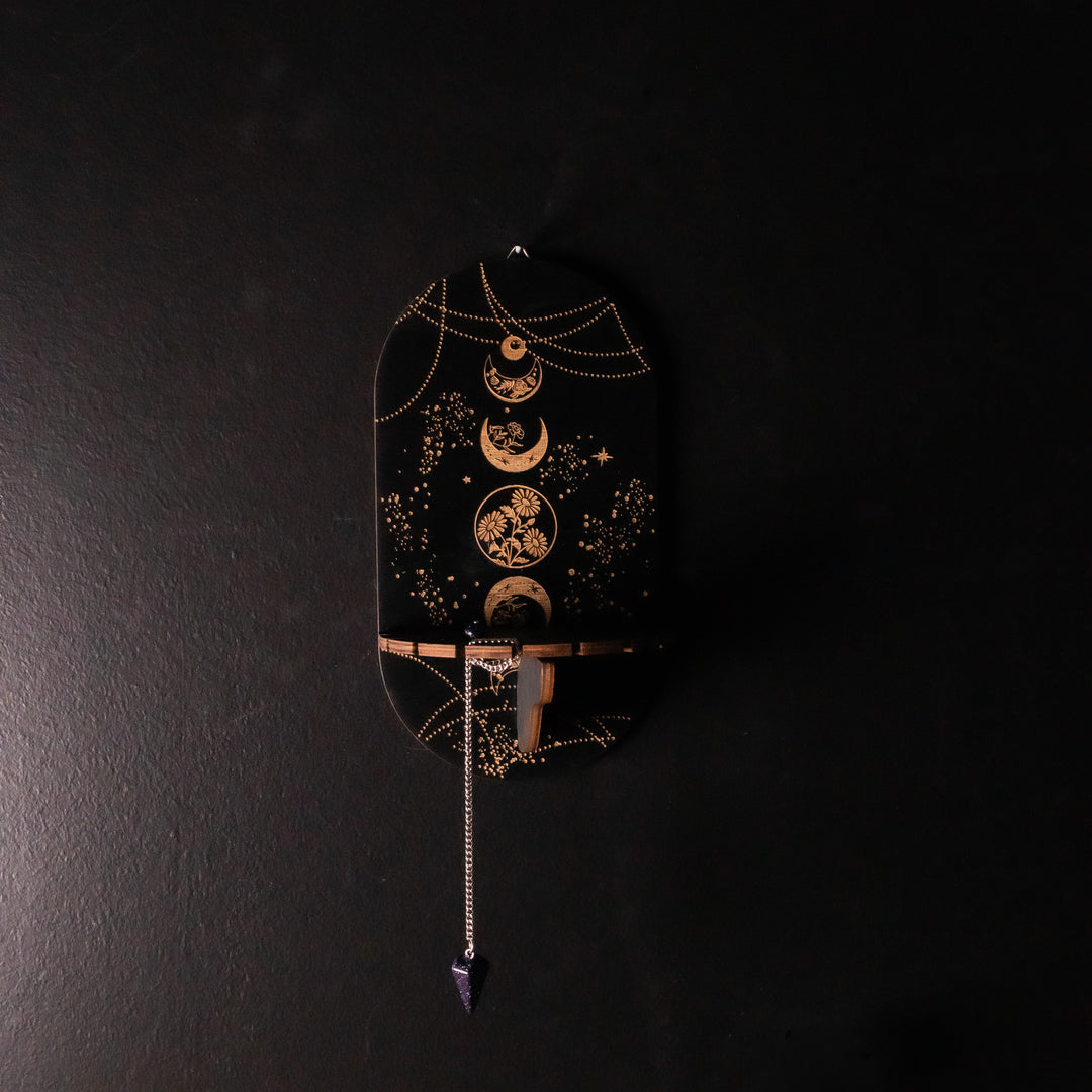 Floral Moon Phase Pendulum Holder | Altar Display Stand & Divination Decor | 8 x 4.5 In