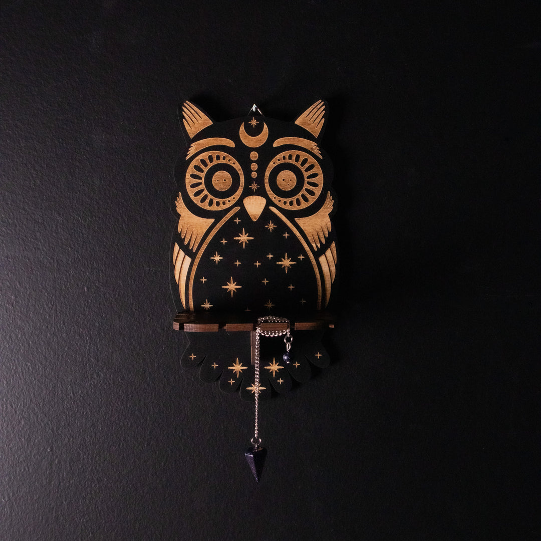 Owl Pendulum Holder and Display Stand | Laser-Cut Wood Divination Board | Tarot, Altar & Spirit Decor | 8.5 x 4.5 In
