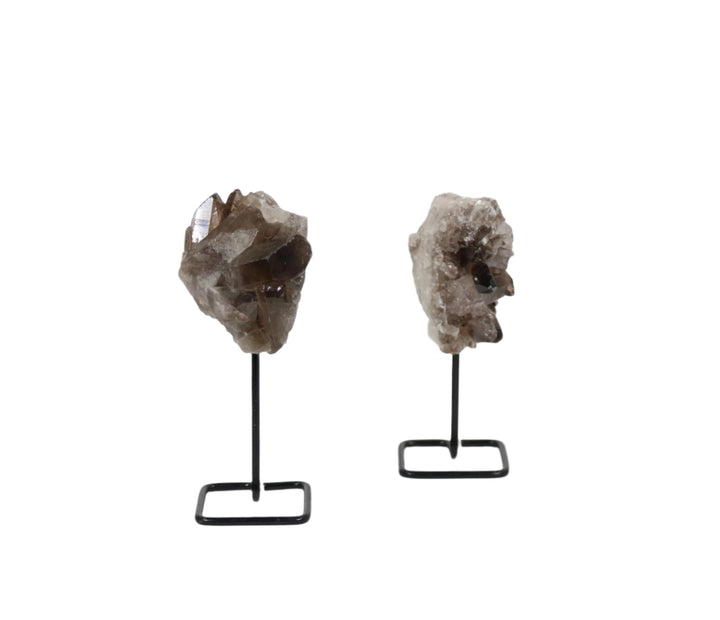 Natural Smoky Quartz Crystal on Metal Stand - Healing Gemstone Decoration, Meditation Therapy Gifts