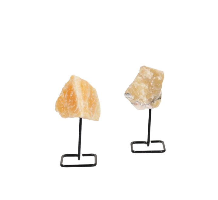 Natural Orange Calcite Crystal on Metal Stand - Healing Gemstone Decoration, Meditation Therapy Gifts