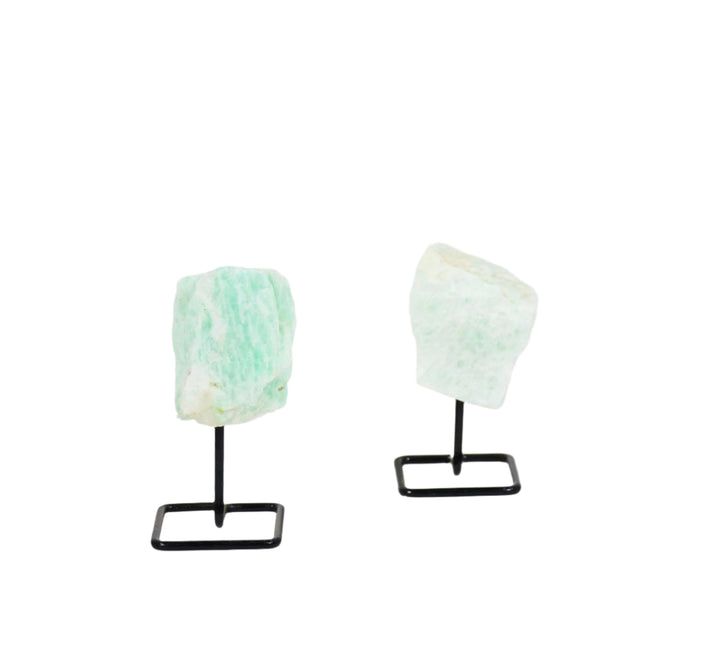 Natural Amazonite Crystal on Metal Stand - Healing Gemstone Decoration, Meditation Therapy Gifts