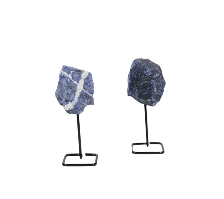 Natural Sodalite Crystal on Metal Stand - Healing Gemstone Decoration, Meditation Therapy Gifts