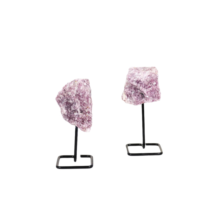 Natural Lepidolite Crystal on Metal Stand - Healing Gemstone Decoration, Meditation Therapy Gifts