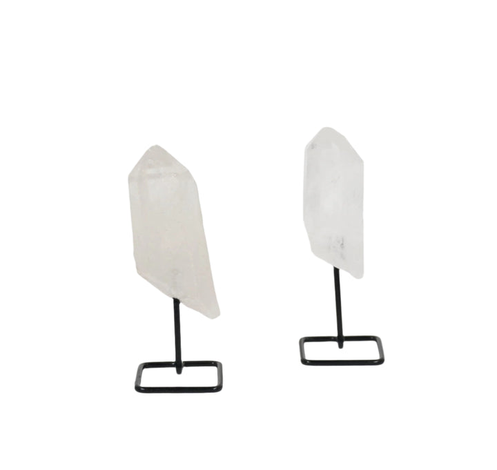 Natural Clear Quartz Crystal on Metal Stand - Healing Gemstone Decoration, Meditation Therapy Gifts