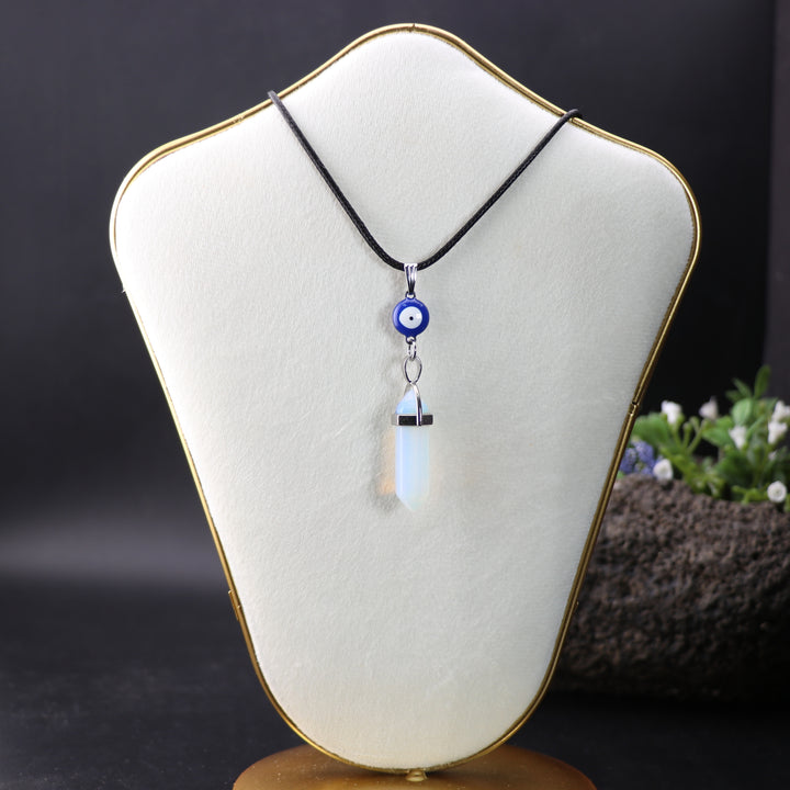 Handcrafted Opalite Stone Point Pendant Necklace with Evil Eye Charm