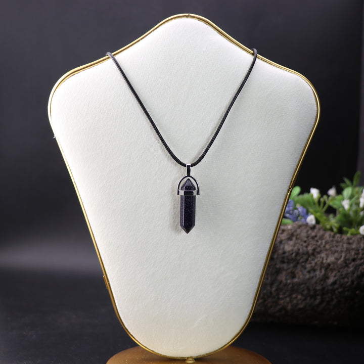 Handcrafted Blue Gold Stone Point Pendant Necklace