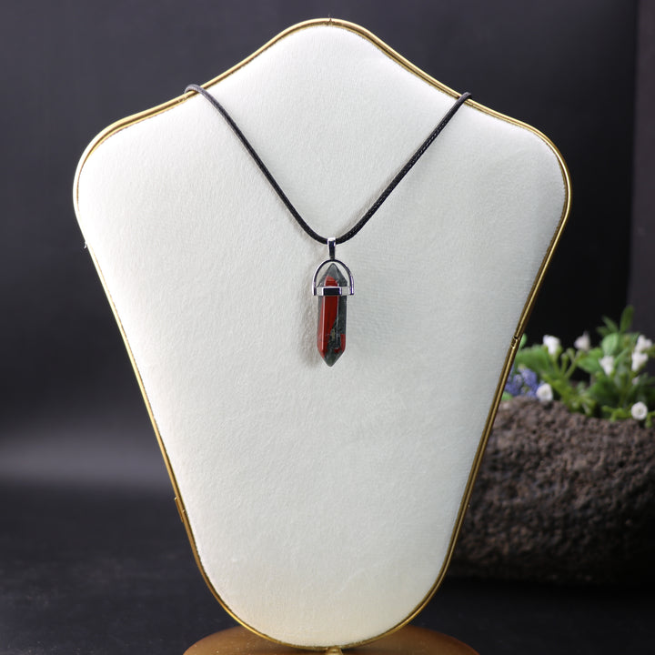 Natural African Blood Stone Hexagonal Point Pendant Necklace - Serenity & Strength