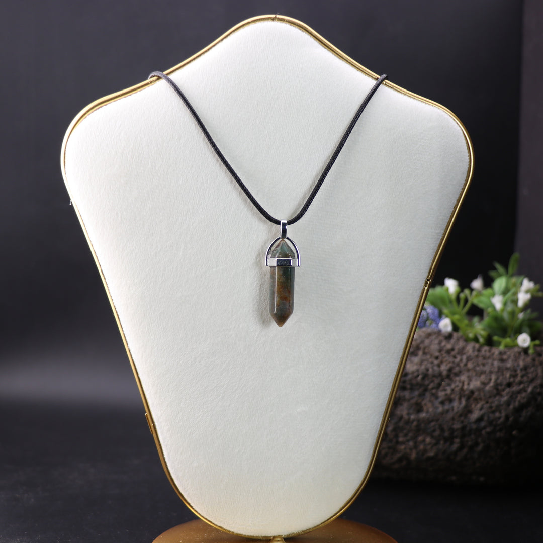 Handcrafted Natural Moss Agate Point Pendant Necklace