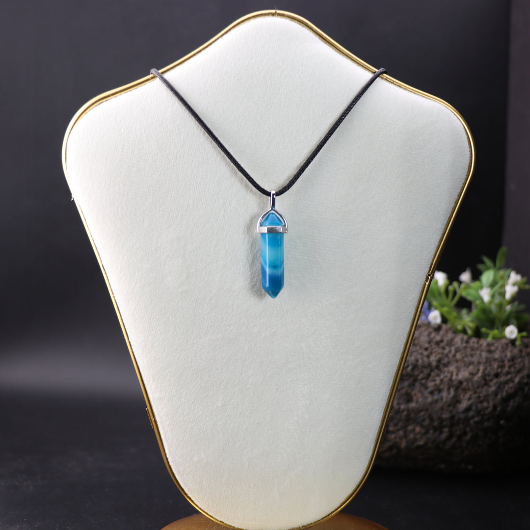 Handcrafted Dyed Blue Agate Point Pendant Necklace