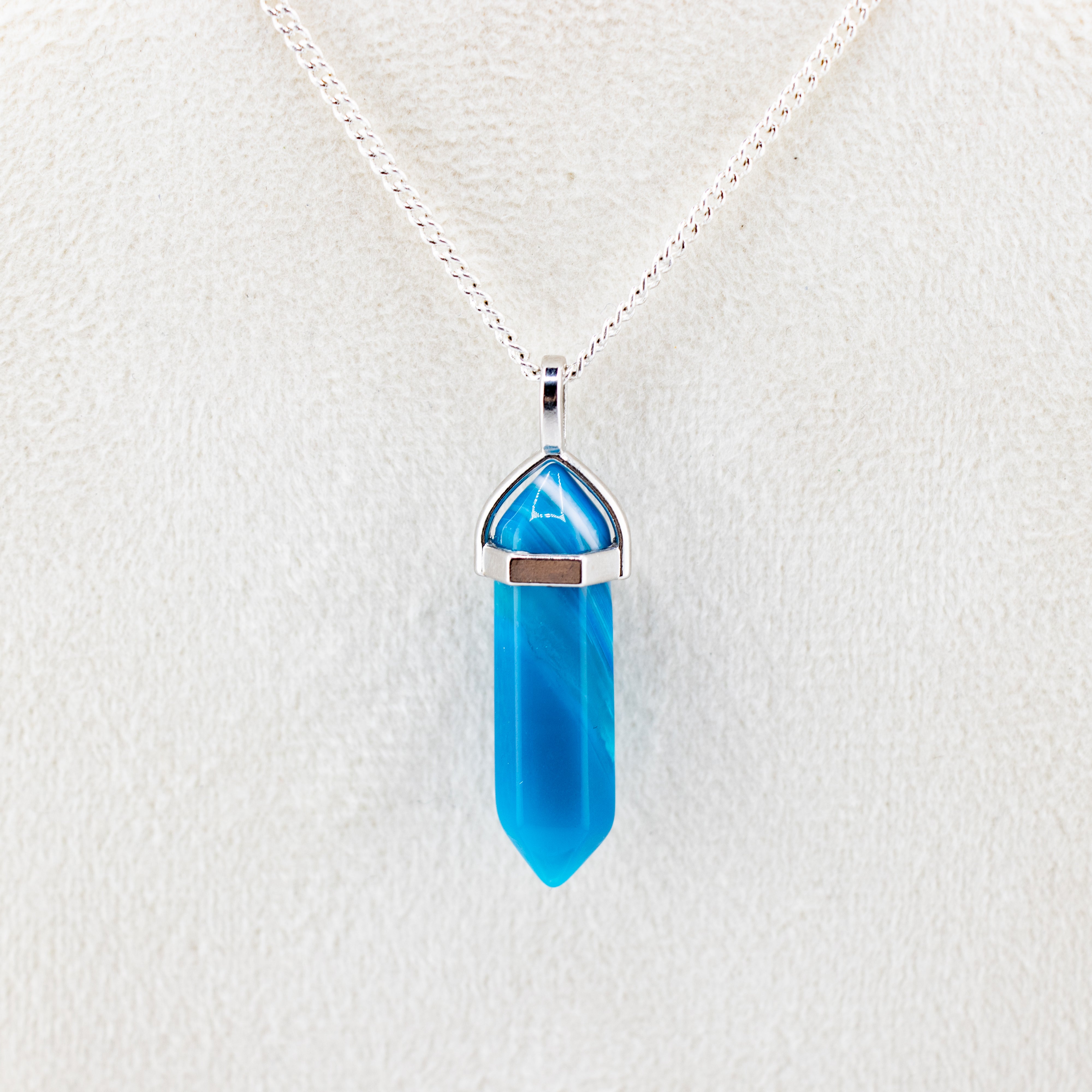 Dyed Blue Agate Point Pendant Necklace - Handcrafted Crystal