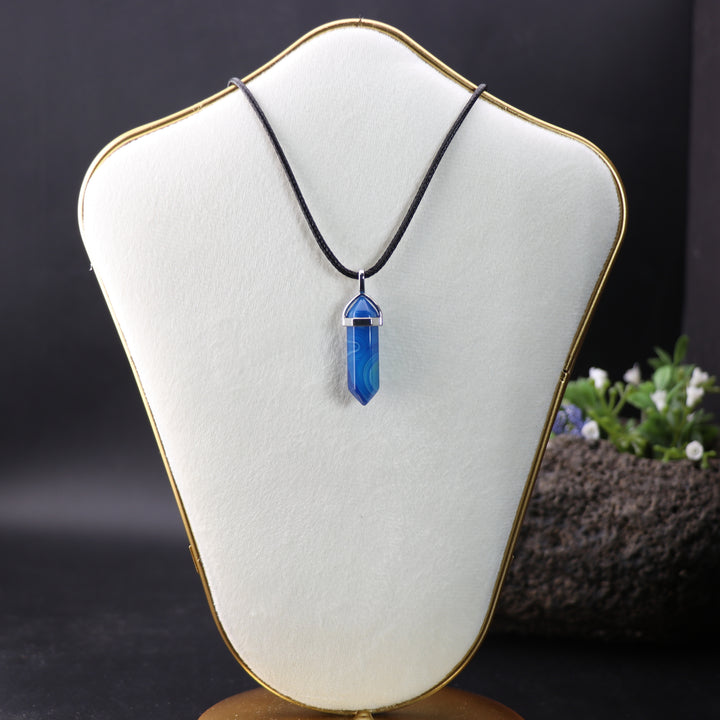 Handcrafted Dyed Blue Agate Point Pendant Necklace