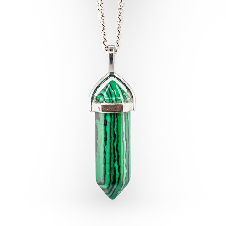 Synthetic Malachite Point Pendant Necklace - Handcrafted Crystal Jewelry