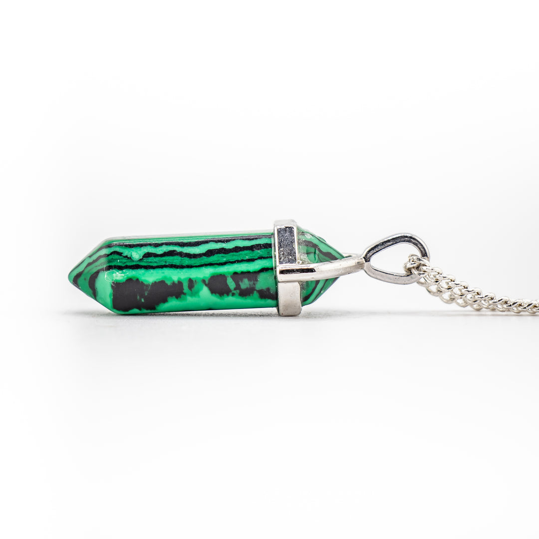 Synthetic Malachite Point Pendant Necklace - Handcrafted Crystal Jewelry
