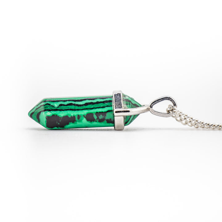 Synthetic Malachite Point Pendant Necklace - Handcrafted Crystal Jewelry