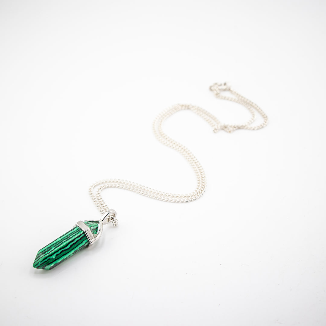 Synthetic Malachite Point Pendant Necklace - Handcrafted Crystal Jewelry