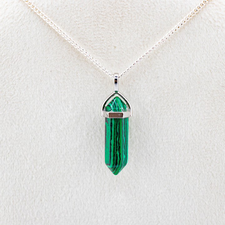Synthetic Malachite Point Pendant Necklace - Handcrafted Crystal Jewelry