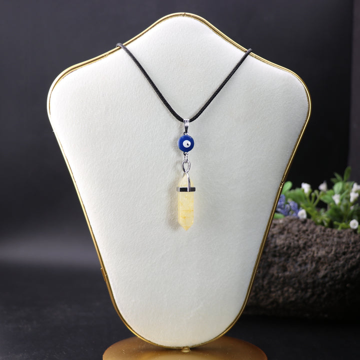 Handcrafted Natural Citrine Point Pendant Necklace with Evil Eye Charm