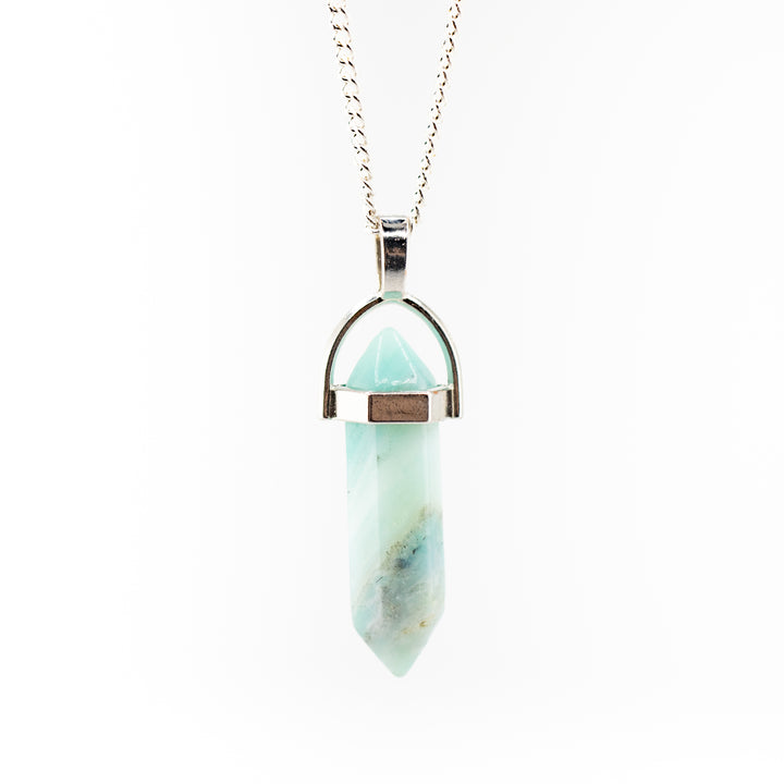 Collier avec pendentif en pointe d'amazonite naturelle fabriqué à la main