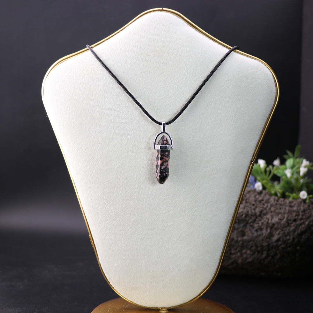 Handcrafted Natural Rhodonite Point Pendant Necklace