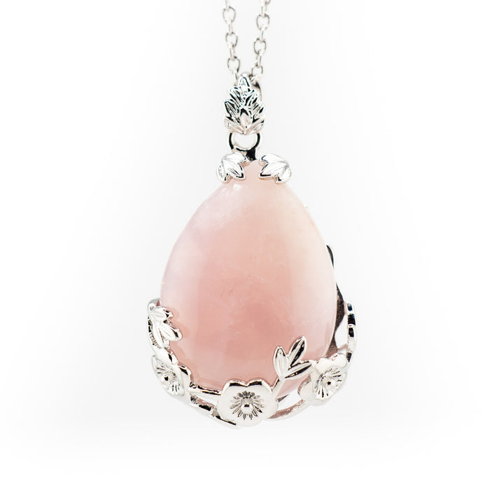 Pendentif en forme de larme en quartz rose naturel fabriqué à la main - Collier en pierres précieuses attirant l'amour