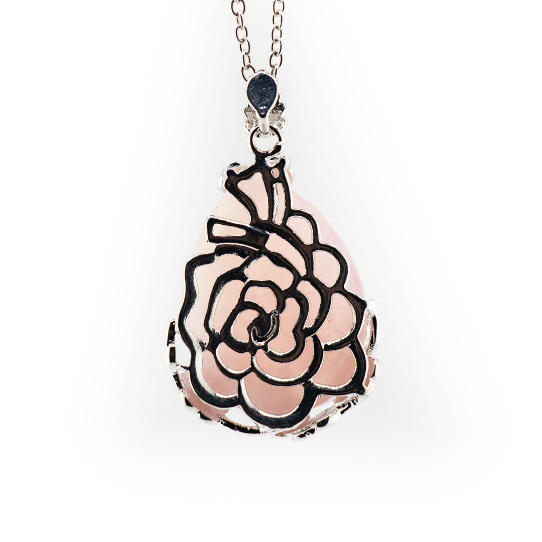 Pendentif en forme de larme en quartz rose naturel fabriqué à la main - Collier en pierres précieuses attirant l'amour