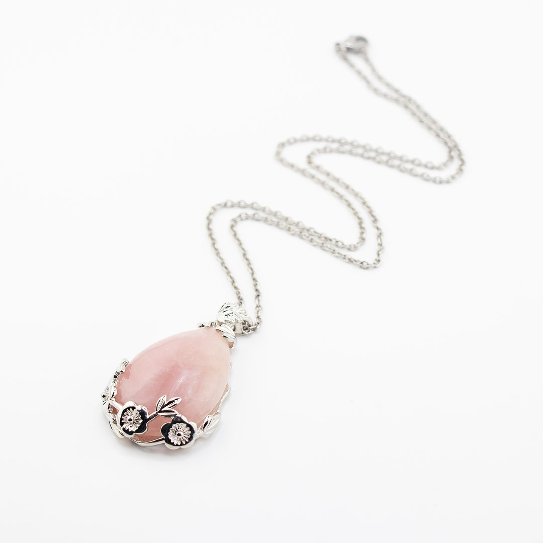 Pendentif en forme de larme en quartz rose naturel fabriqué à la main - Collier en pierres précieuses attirant l'amour