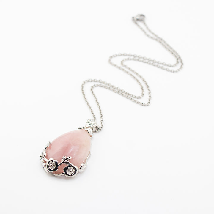 Pendentif en forme de larme en quartz rose naturel fabriqué à la main - Collier en pierres précieuses attirant l'amour