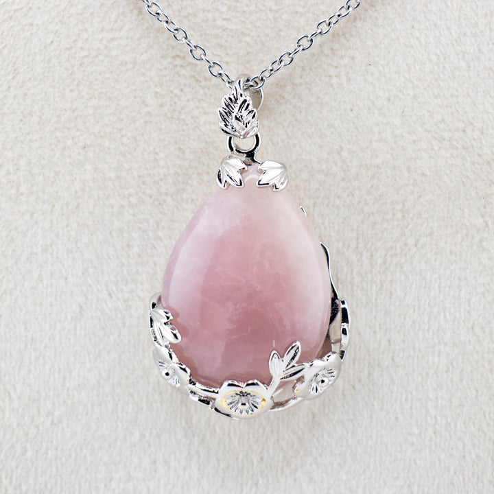 Pendentif en forme de larme en quartz rose naturel fabriqué à la main - Collier en pierres précieuses attirant l'amour
