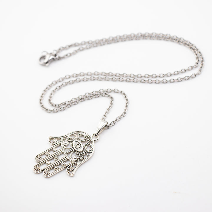 Colgante de mano de Fátima de latón color plata - Collar espiritual chic, Mano de Fátima