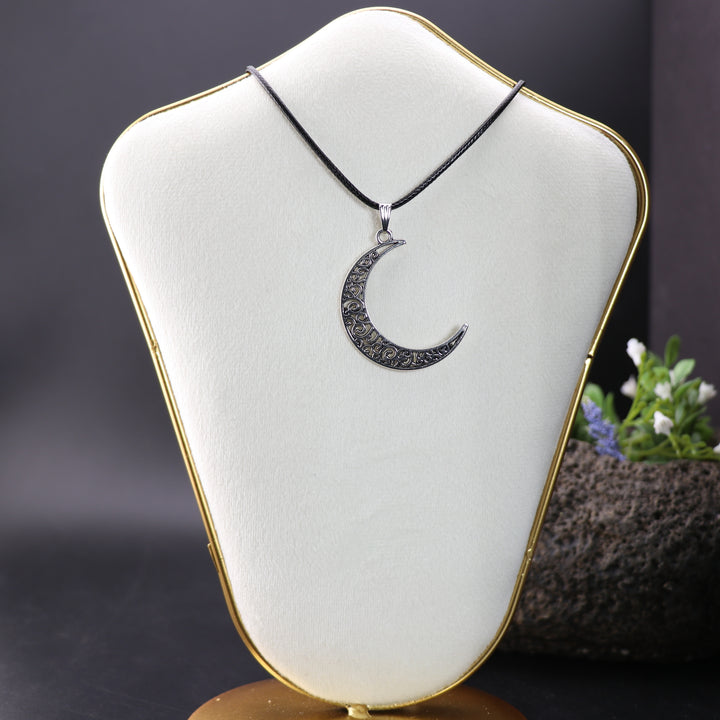 Moon Shaped Silver-Colored Brass Pendant Necklace