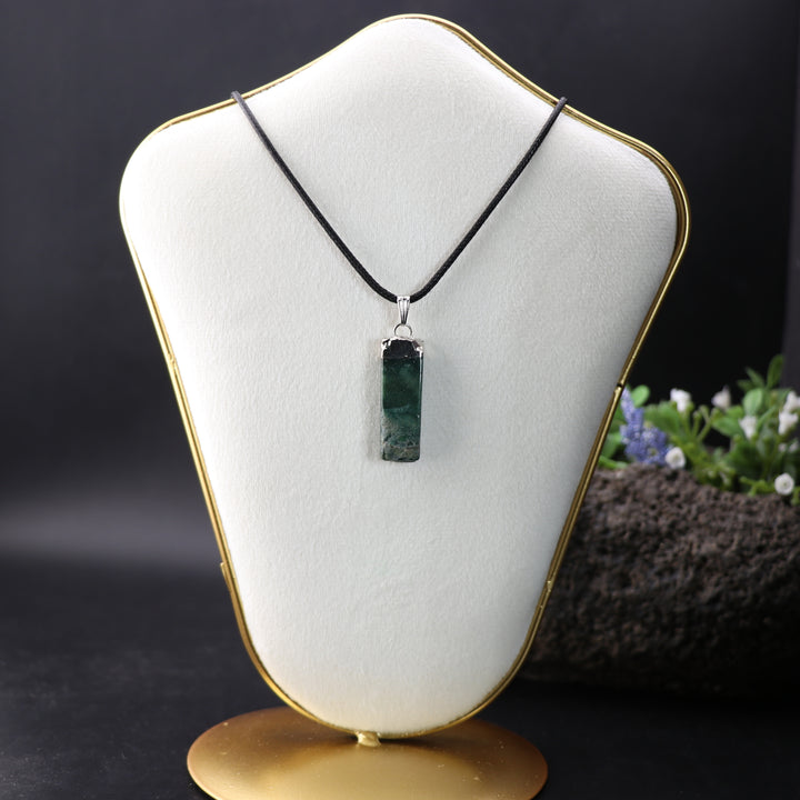 Handcrafted Natural Moss Agate Slab Stick Pendant Necklace