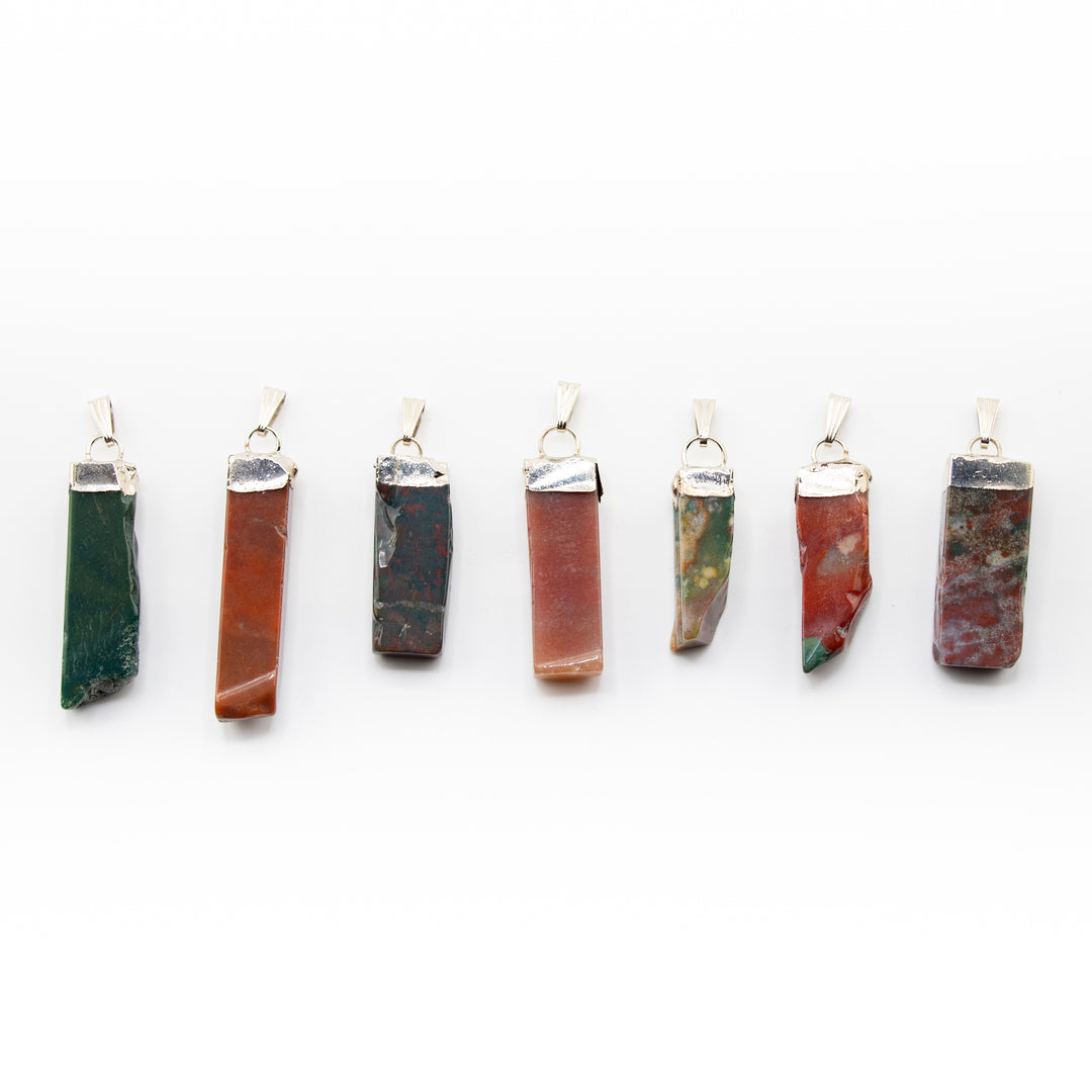 Moss Agate Slab Stick Pendant Necklace - Handcrafted Crystal Jewelry