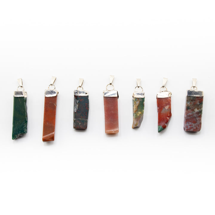 Moss Agate Slab Stick Pendant Necklace - Handcrafted Crystal Jewelry