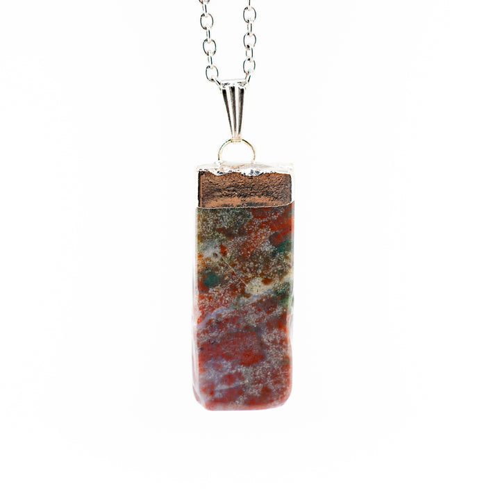 Moss Agate Slab Stick Pendant Necklace - Handcrafted Crystal Jewelry
