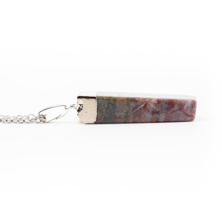 Moss Agate Slab Stick Pendant Necklace - Handcrafted Crystal Jewelry