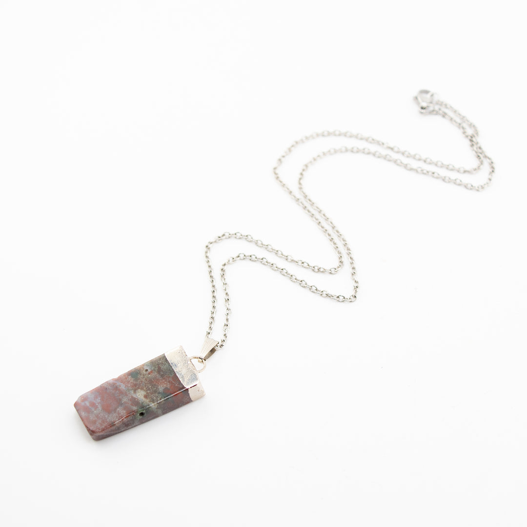 Moss Agate Slab Stick Pendant Necklace - Handcrafted Crystal Jewelry