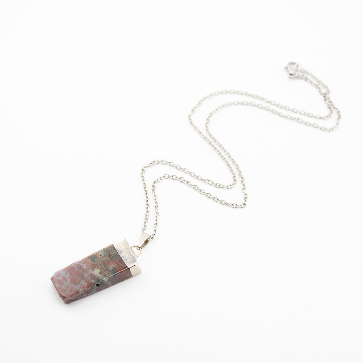 Moss Agate Slab Stick Pendant Necklace - Handcrafted Crystal Jewelry