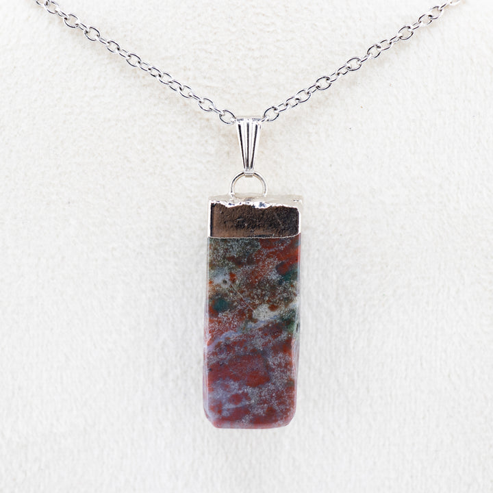 Moss Agate Slab Stick Pendant Necklace - Handcrafted Crystal Jewelry