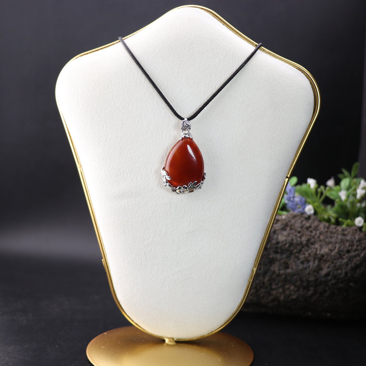 Handcrafted Natural Red Agate Teardrop Gemstone Pendant Necklace