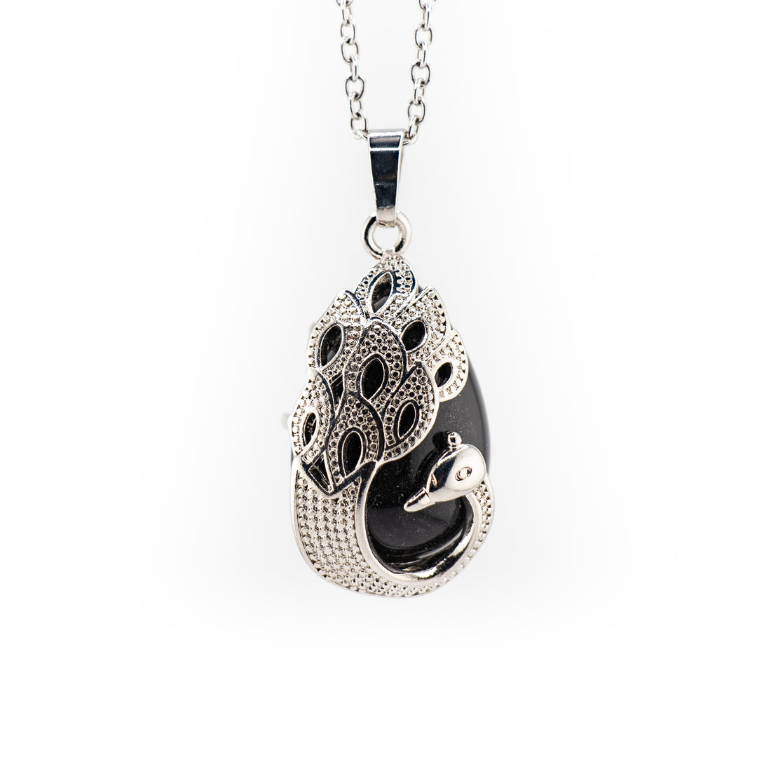 Handcrafted Teardrop Black Agate Gemstone Pendant – Peacock