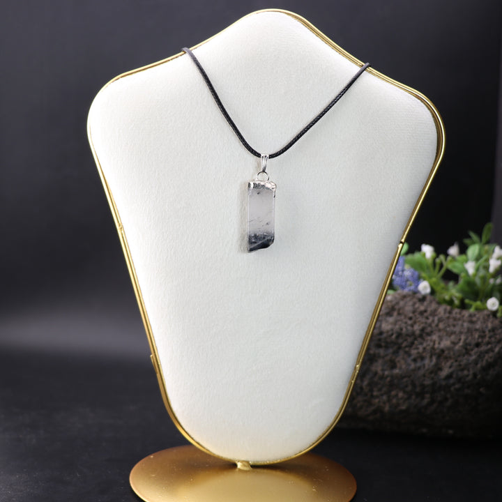 Handcrafted Natural Tourmaline Quartz Slab Stick Pendant Necklace