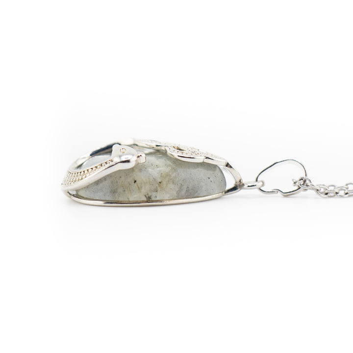 Colgante de lágrima de labradorita natural artesanal - Collar con piedras preciosas y motivo de pavo real