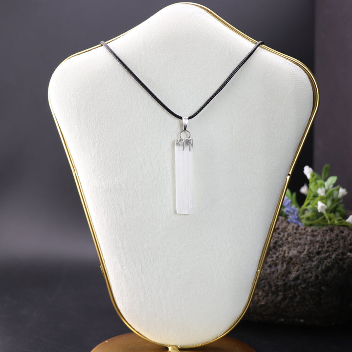 Handcrafted Natural Selenite Slab Stick Pendant Necklace