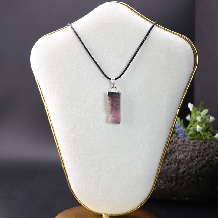 Handcrafted Natural Rhodonite Slab Stick Pendant Necklace