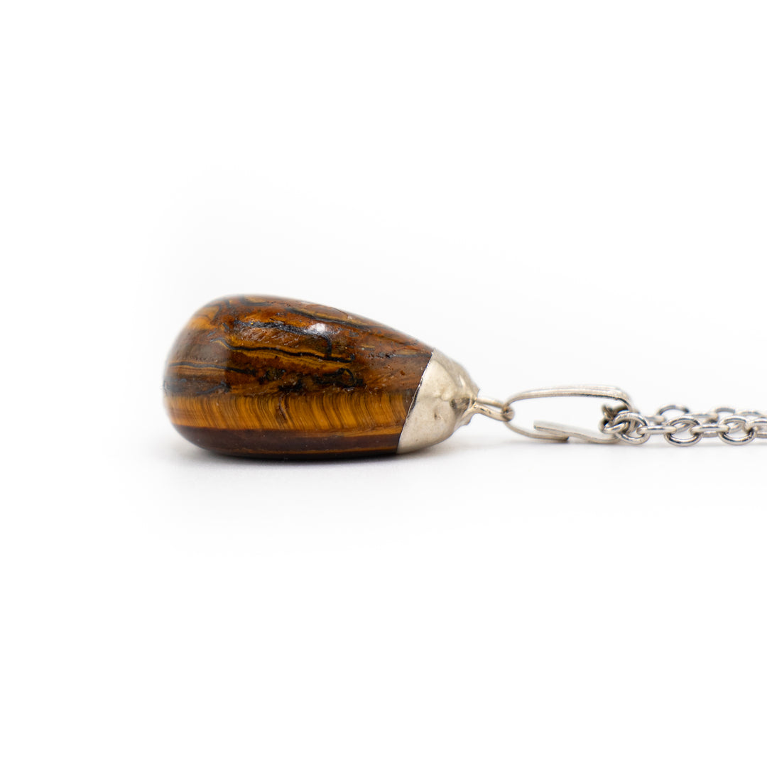 Collier avec pendentif en pierre précieuse œil de tigre naturelle fabriqué à la main