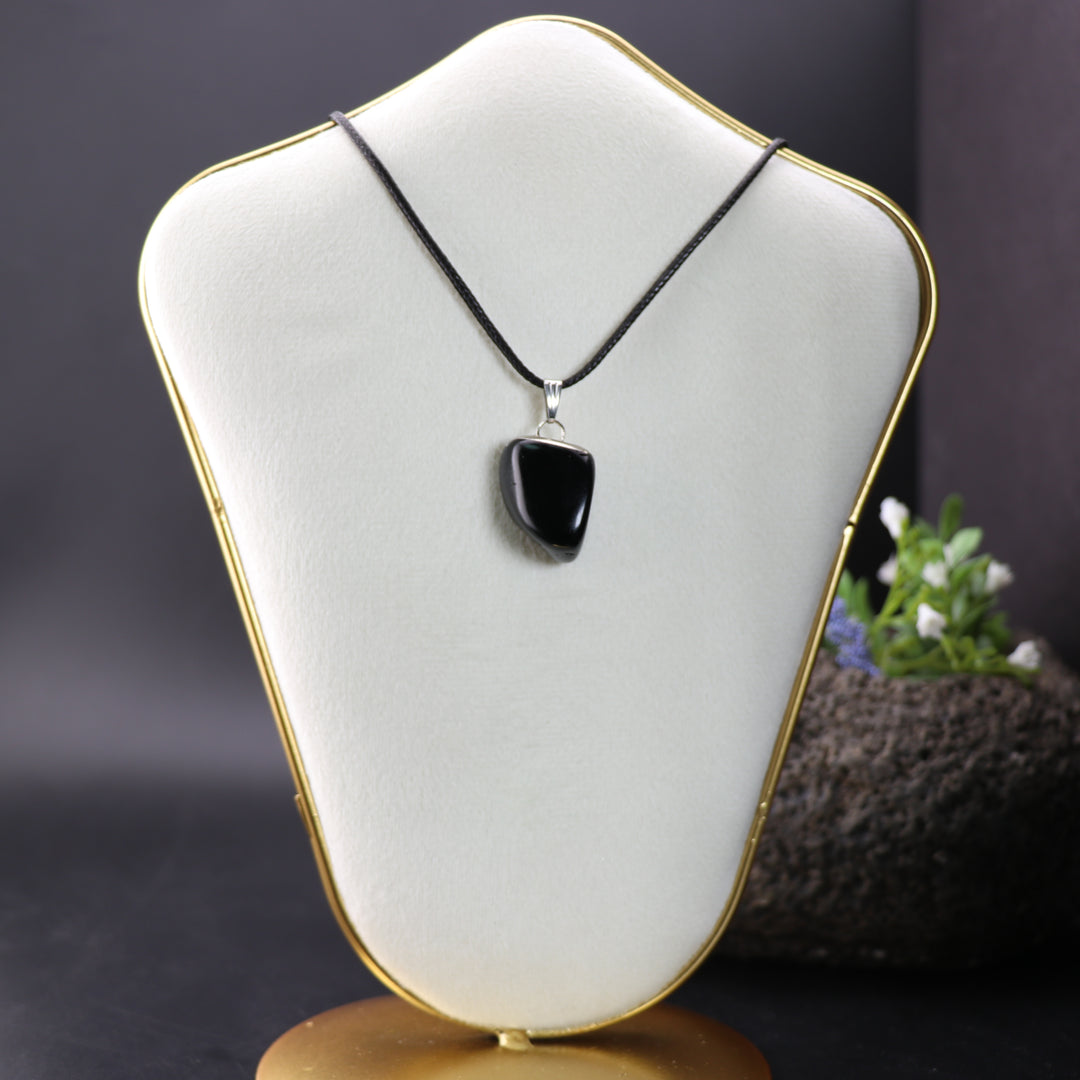 Handcrafted Natural Obsidian Gemstone Pendant Necklace