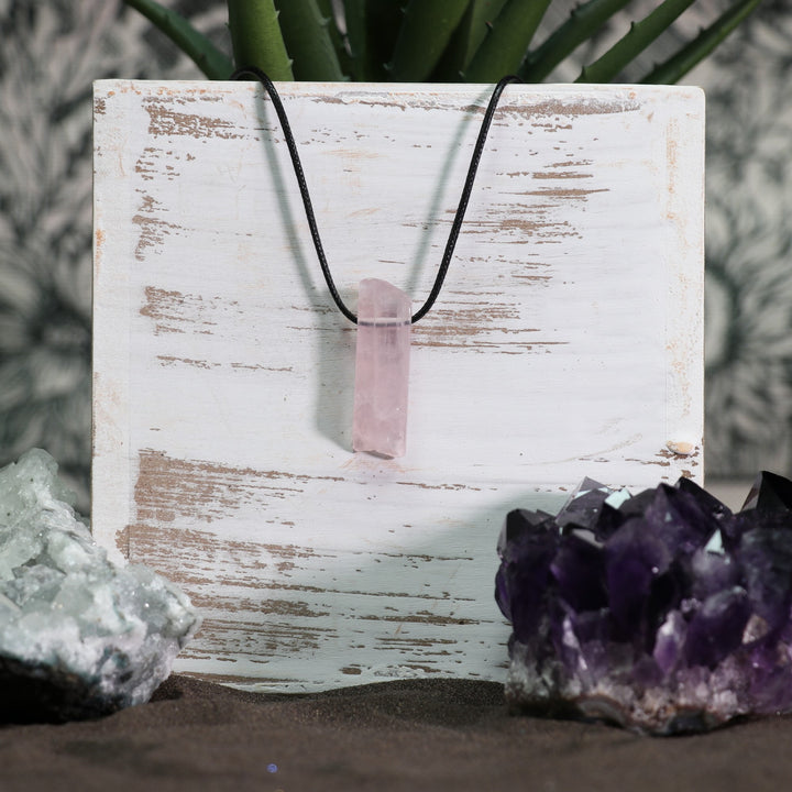 Handcrafted Natural Rose Quartz Metal Free Pendant Necklace for Sensitive Skin