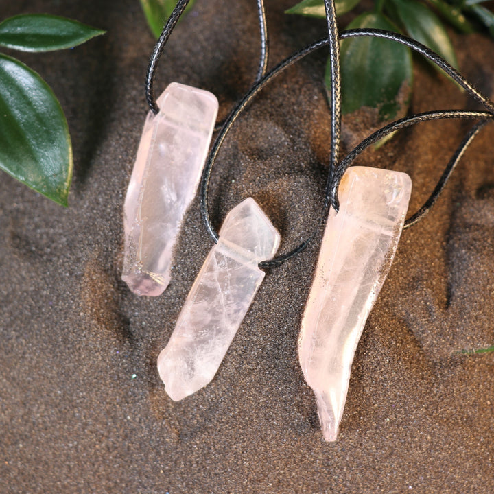 Handcrafted Natural Rose Quartz Metal Free Pendant Necklace for Sensitive Skin